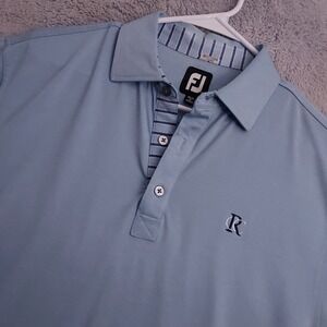 Footjoy Polo Shirt Mens Medium Performance Stretch Blue Contrast Trim Golf Prep